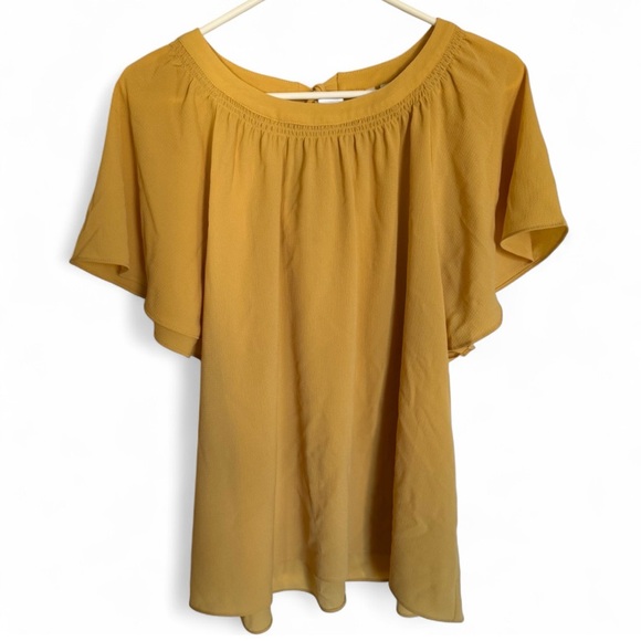 Cato Tops - Women’s Size XL Mustard Yellow Cato Flowy Semi-Sheer Round Neck Keyhole Back Top